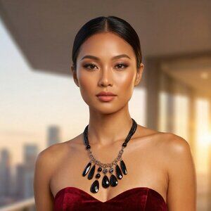 Black Faceted Teardrop Necklace